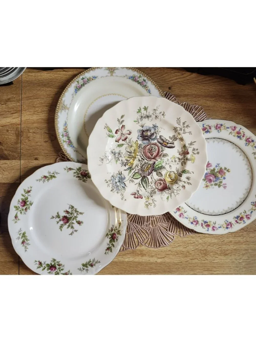 Colorful Mismatched China Dinner Plates Floral Porcelain Set of 4